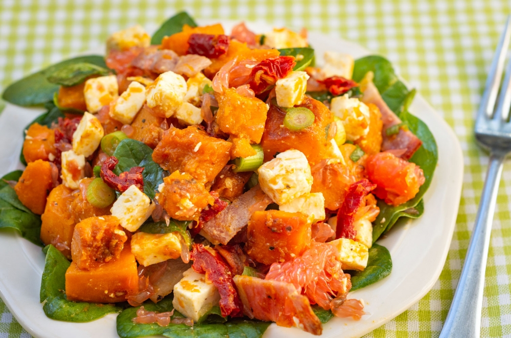 Pumpkin and Feta Salad with Bacon and Grapefruit
