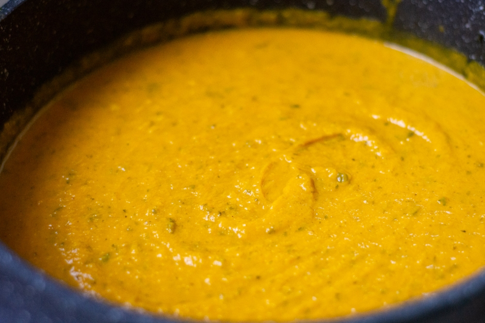 Pumpkin Ginger Soup With Leek, Celery and Bell Pepper